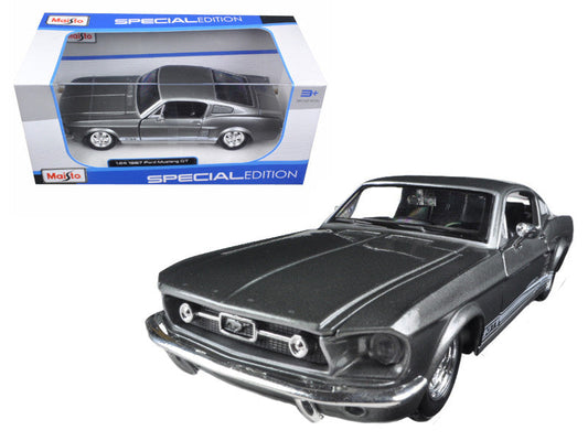 1967 Ford Mustang GT Gray Metallic with White Stripes 1/24 Diecast Model Car by Maisto Maisto
