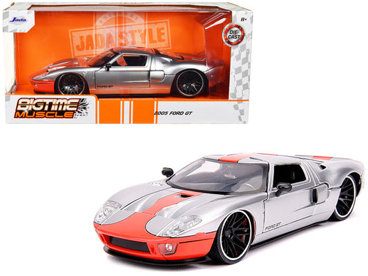2005 Ford GT Silver with Orange Stripe "Bigtime Muscle" 1/24 Diecast Model Car by Jada Jada