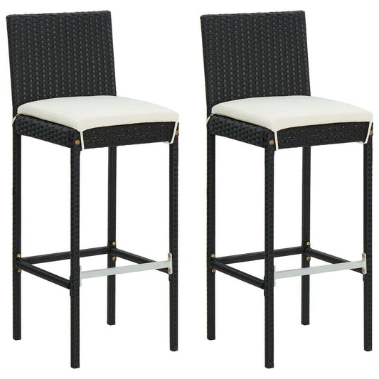 Garden Bar Stools with Cushions 2 pcs Black Poly Rattan W2B