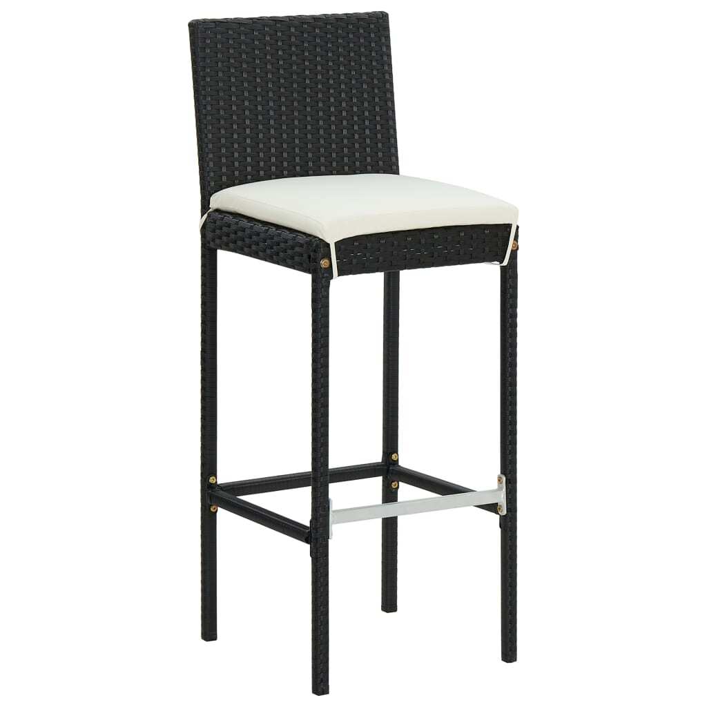 Garden Bar Stools with Cushions 2 pcs Black Poly Rattan W2B