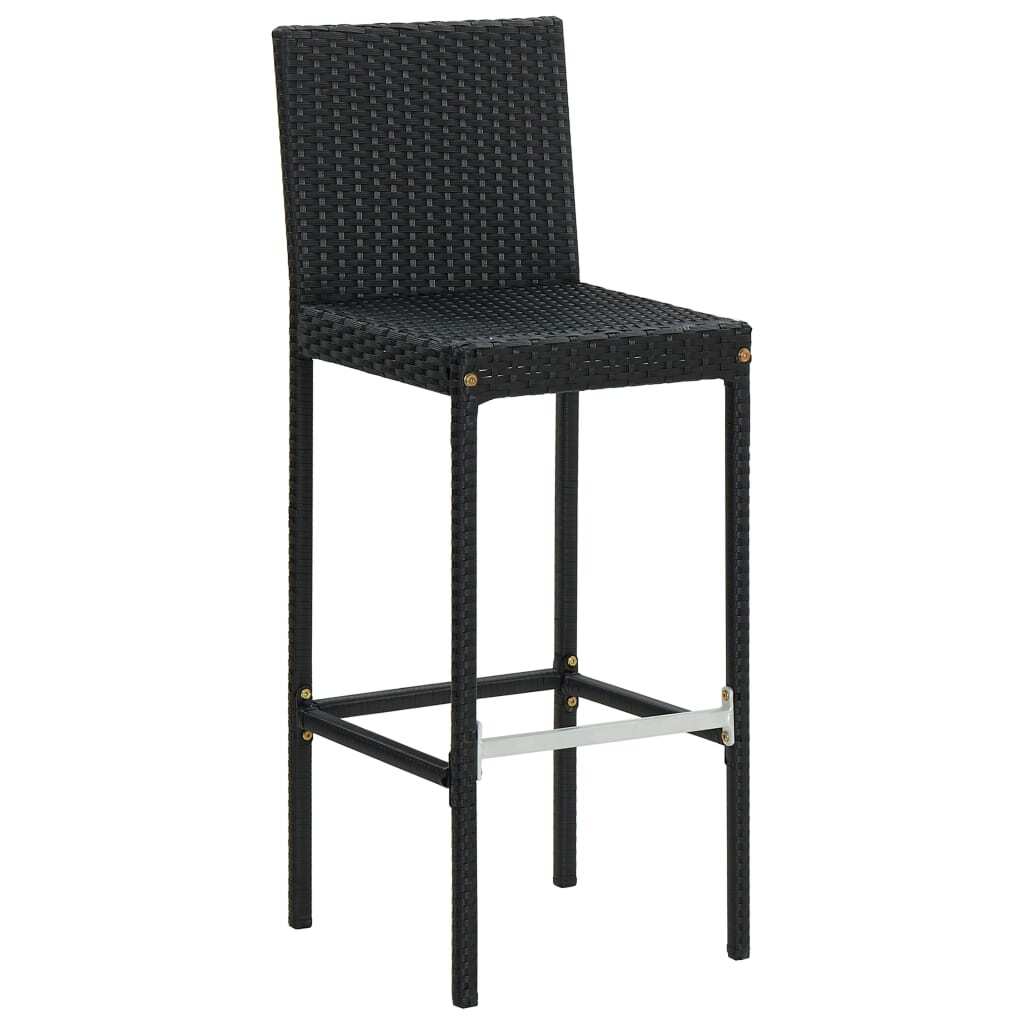 Garden Bar Stools with Cushions 2 pcs Black Poly Rattan W2B