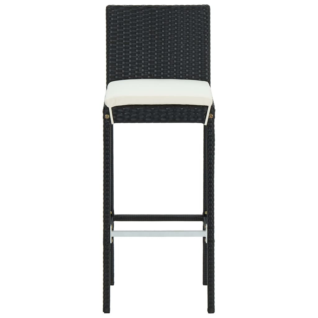 Garden Bar Stools with Cushions 2 pcs Black Poly Rattan W2B