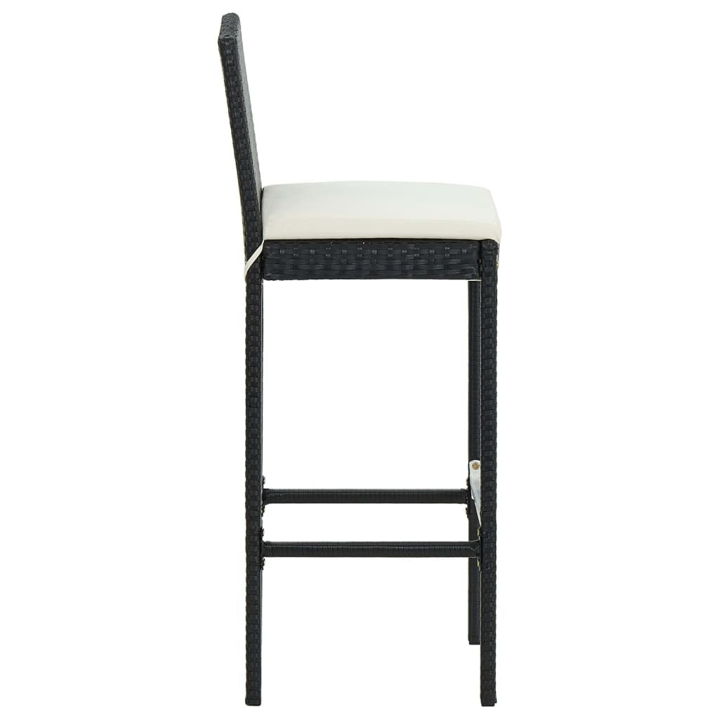 Garden Bar Stools with Cushions 2 pcs Black Poly Rattan W2B