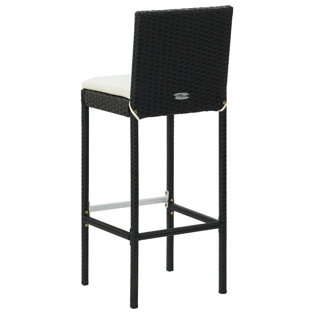 Garden Bar Stools with Cushions 2 pcs Black Poly Rattan W2B