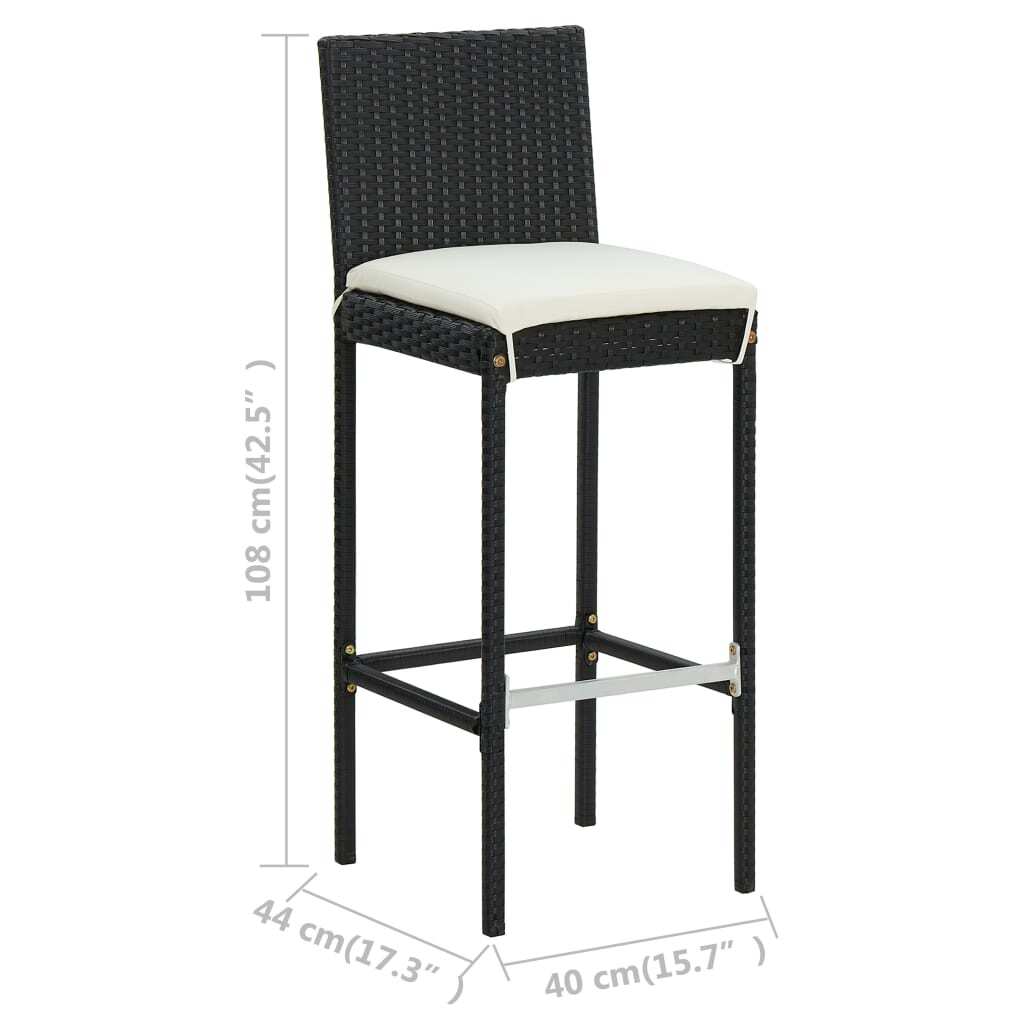 Garden Bar Stools with Cushions 2 pcs Black Poly Rattan W2B
