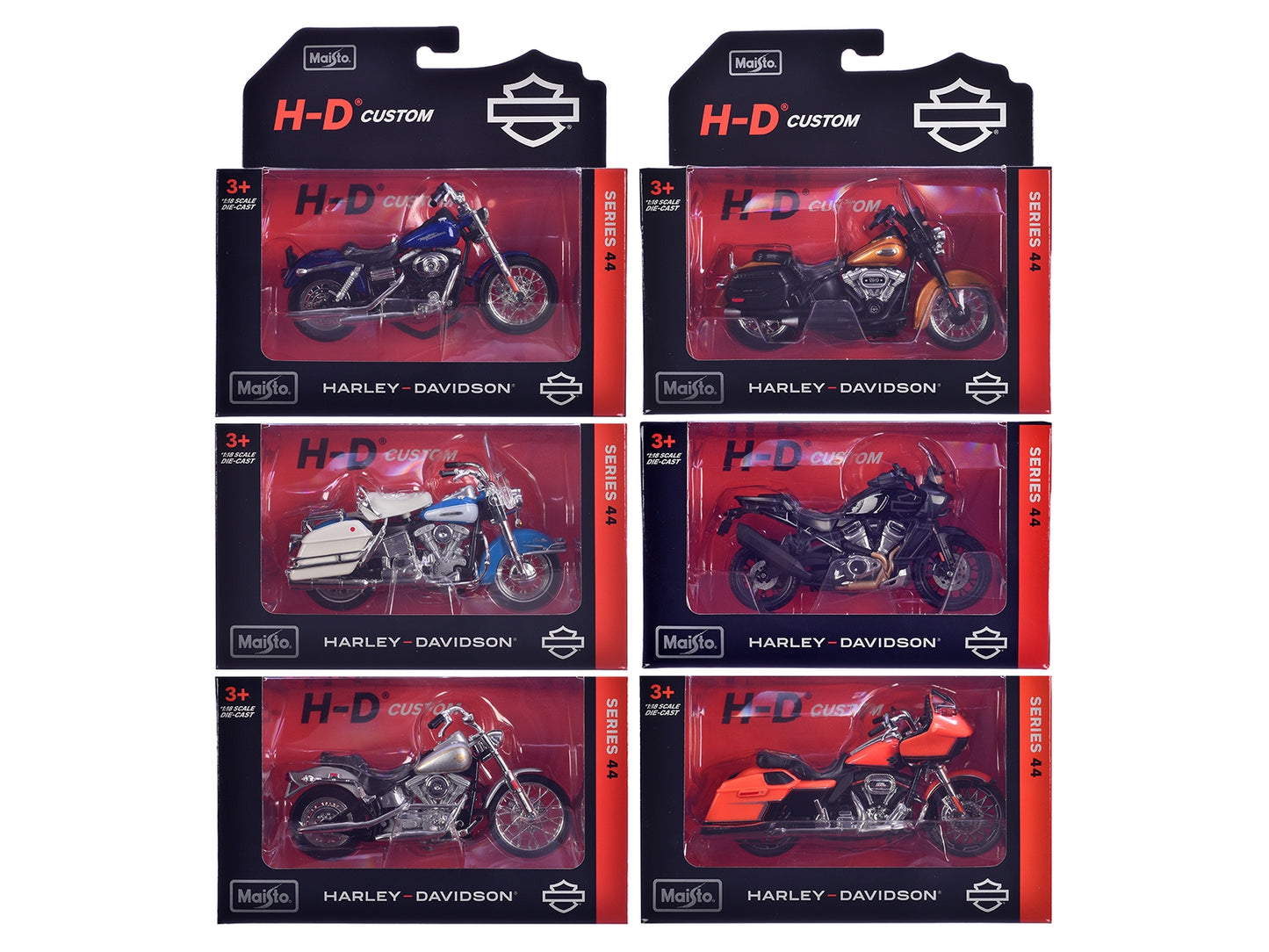 Harley-Davidson Motorcycles 6 piece Set Series 44 1/18 Diecast Models by Maisto