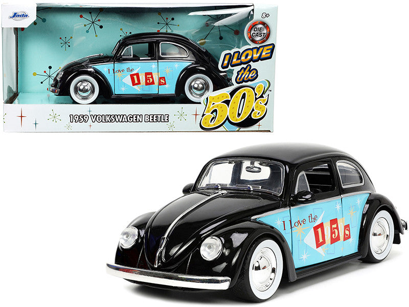 1959 Volkswagen Beetle Black with Graphics "I Love the 50's" Series 1/24 Diecast Model Car by Jada Jada