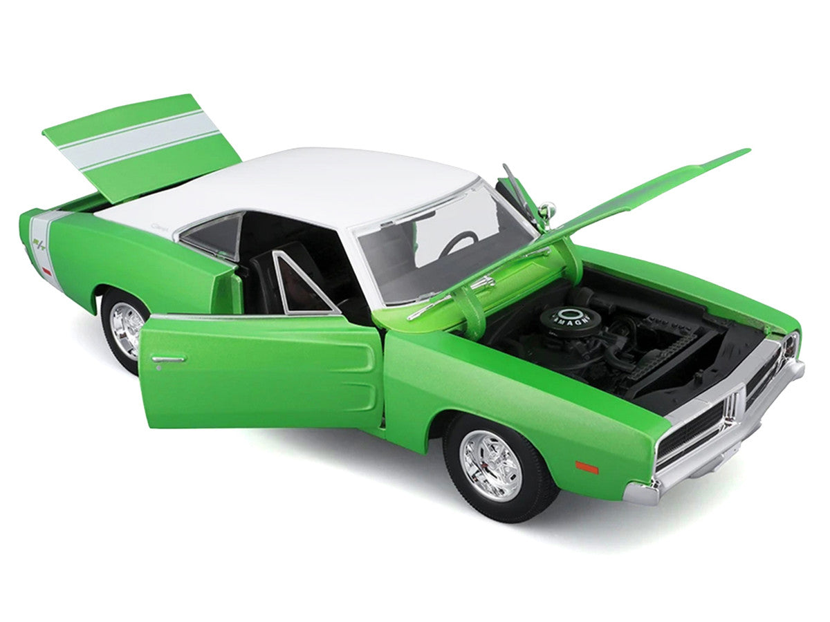 1969 Dodge Charger R/T Green Metallic with White Top and Tail Stripe "Special Edition" Series 1/18 Diecast Model Car by Maisto Maisto