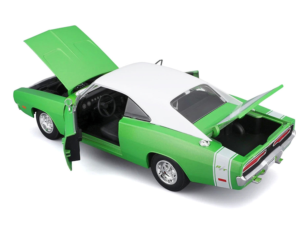 1969 Dodge Charger R/T Green Metallic with White Top and Tail Stripe "Special Edition" Series 1/18 Diecast Model Car by Maisto Maisto