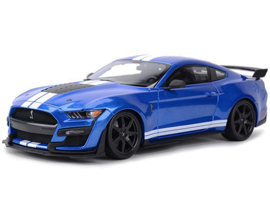 2020 Ford Mustang Shelby GT500 Blue Metallic with White Stripes "Special Edition" 1/18 Diecast Model Car by Maisto Maisto