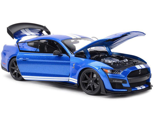 2020 Ford Mustang Shelby GT500 Blue Metallic with White Stripes "Special Edition" 1/18 Diecast Model Car by Maisto Maisto