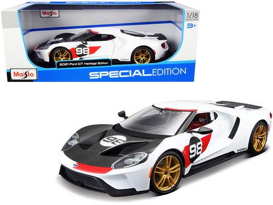 2021 Ford GT #98 White "Heritage Edition" 1/18 Diecast Model Car by Maisto Maisto