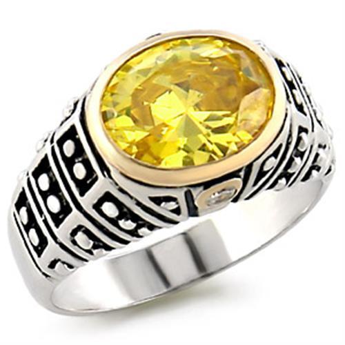 31419 - Reverse Two-Tone 925 Sterling Silver Ring with AAA Grade CZ  in Topaz Alamode