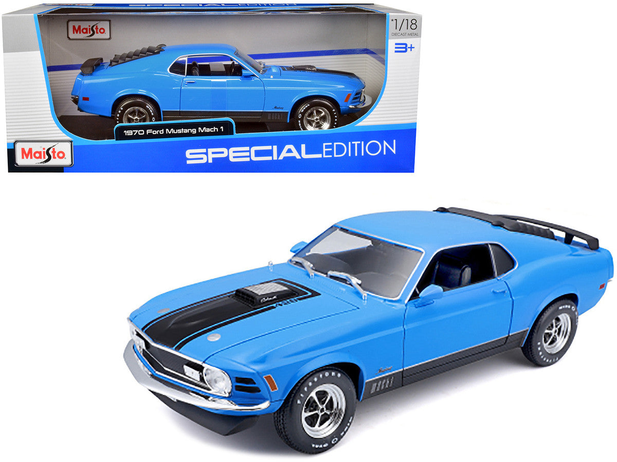1970 Ford Mustang Mach 1 428 Blue with Black Stripes "Special Edition" 1/18 Diecast Model Car by Maisto Maisto