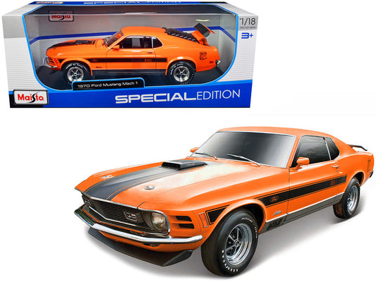 1970 Ford Mustang Mach 1 428 "Twister Special" Orange with Black Stripes "Special Edition" 1/18 Diecast Model Car by Maisto Maisto