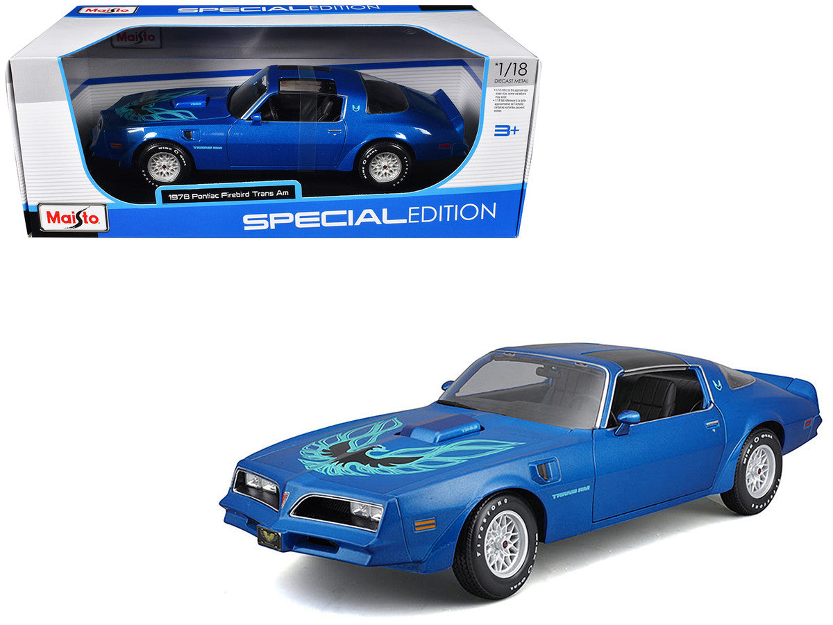 1978 Pontiac Firebird Trans Am Blue Metallic with Hood Graphics "Special Edition" Series 1/18 Diecast Model Car by Maisto Maisto