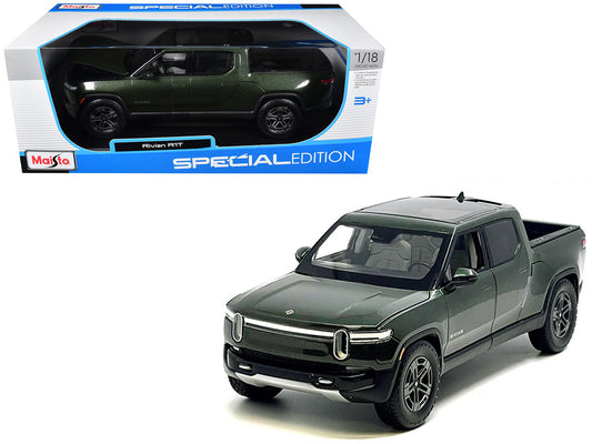 Rivian R1T Pickup Truck Dark Green Metallic with Sunroof "Special Edition" Series 1/18 Diecast Model Car by Maisto Maisto