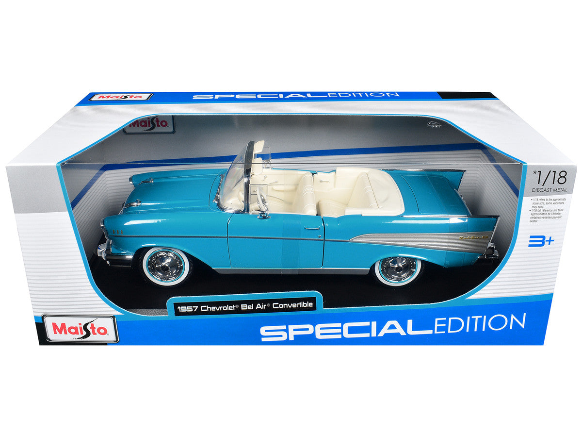 1957 Chevrolet Bel Air Convertible Blue with White Interior "Special Edition" Series 1/18 Diecast Model Car by Maisto Maisto