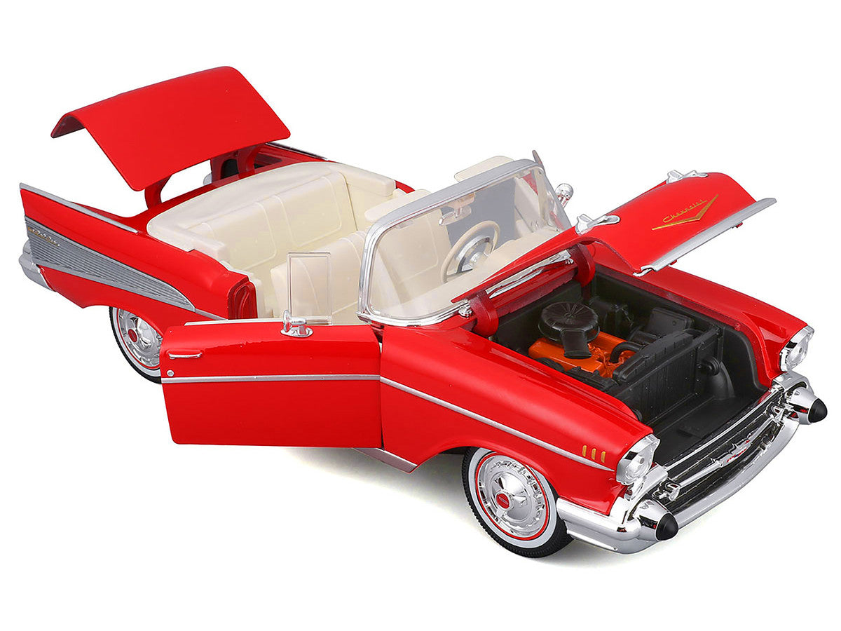 1957 Chevrolet Bel Air Convertible Red with White Interior "Special Edition" Series 1/18 Diecast Model Car by Maisto Maisto