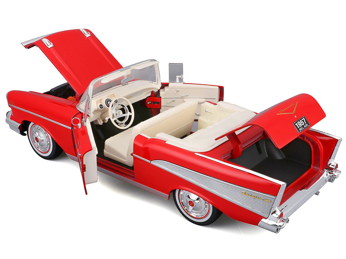 1957 Chevrolet Bel Air Convertible Red with White Interior "Special Edition" Series 1/18 Diecast Model Car by Maisto Maisto