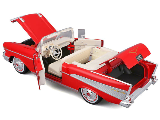 1957 Chevrolet Bel Air Convertible Red with White Interior "Special Edition" Series 1/18 Diecast Model Car by Maisto Maisto