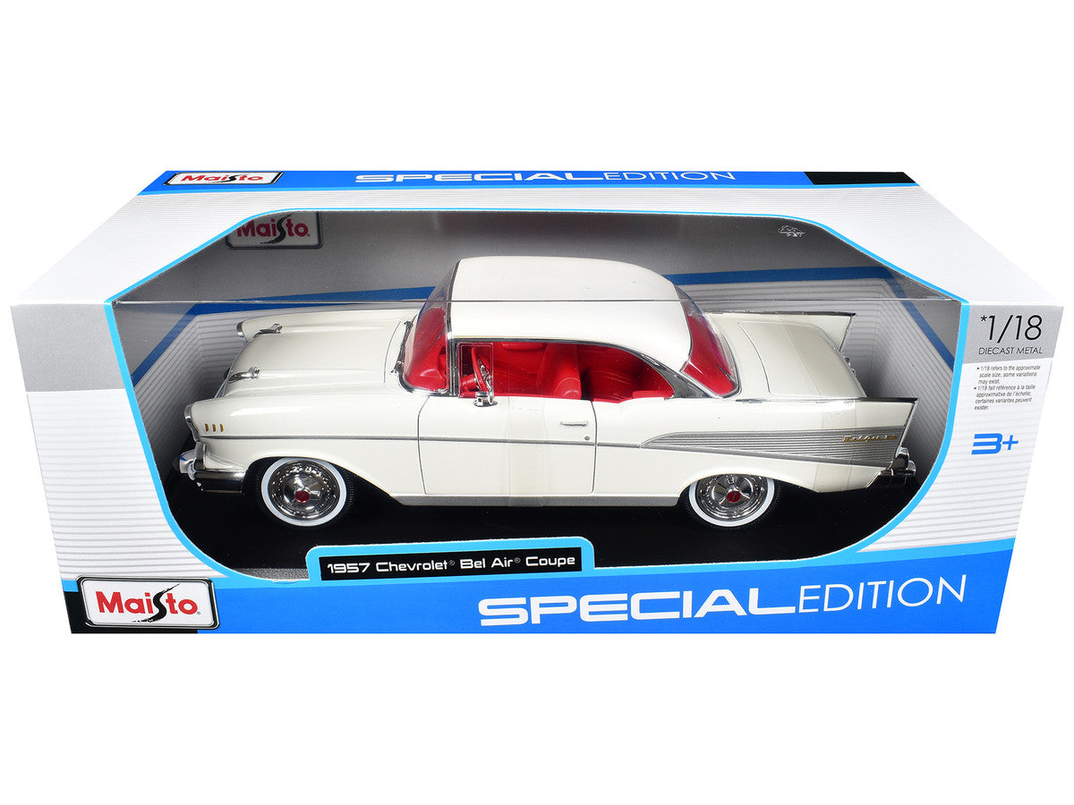 1957 Chevrolet Bel Air Coupe White with Red Interior "Special Edition" Series 1/18 Diecast Model Car by Maisto Maisto