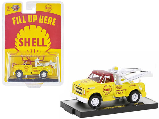 1970 Chevrolet C60 Tow Truck Yellow with Red Top and Yellow Interior "Shell Oil" Limited Edition to 7800 pieces Worldwide 1/64 Diecast Model Car by M2 Machines