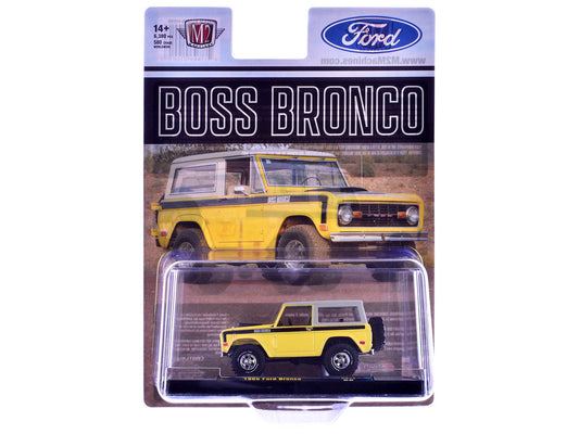 1969 Ford Bronco Yellow with Black Stripes and Gray Top Limited Edition to 6380 pieces Worldwide 1/64 Diecast Model Car by M2 Machines M2