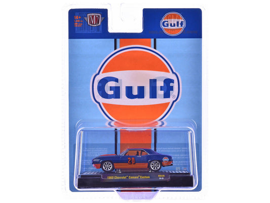 1969 Chevrolet Camaro Custom #20 "Gulf Oil" Dark Blue and Orange Limited Edition to 5500 pieces Worldwide 1/64 Diecast Model Car by M2 Machines M2