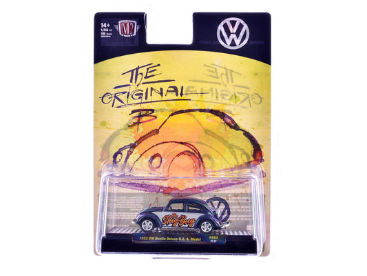 1953 Volkswagen Beetle Deluxe USA Model "The Slug Bug" Blue Metallic with White Sides Limited Edition to 5566 pieces Worldwide 1/64 Diecast Model Car by M2 Machines-1