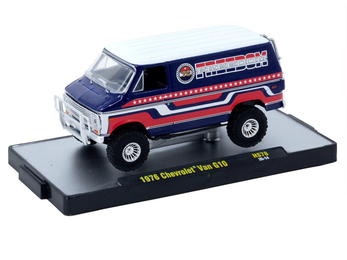 1976 Chevrolet G10 Van "Freedom '76" Dark Blue with White Top and Red and White Graphics Limited Edition to 7766 pieces 1/64 Diecast Model Car by M2 Machines M2