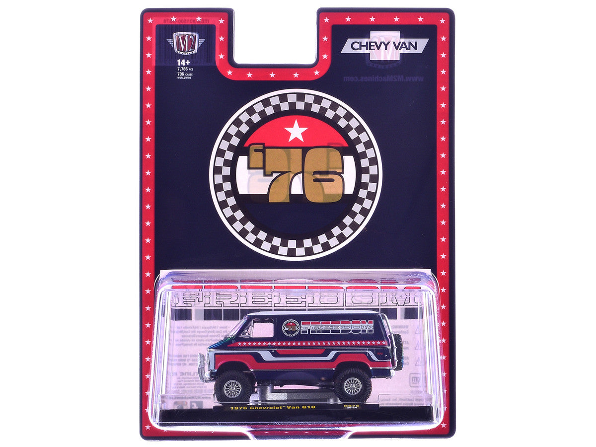 1976 Chevrolet G10 Van "Freedom '76" Dark Blue with White Top and Red and White Graphics Limited Edition to 7766 pieces 1/64 Diecast Model Car by M2 Machines M2