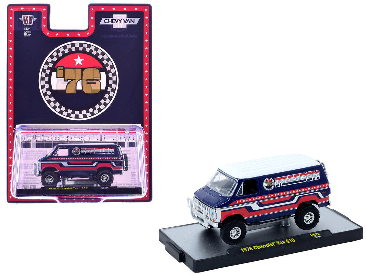 1976 Chevrolet G10 Van "Freedom '76" Dark Blue with White Top and Red and White Graphics Limited Edition to 7766 pieces 1/64 Diecast Model Car by M2 Machines M2