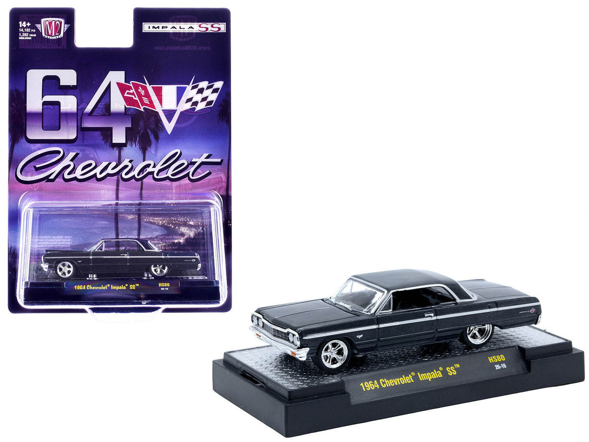 1964 Chevrolet Impala SS Black Metallic Limited Edition to 14102 pieces Worldwide 1/64 Diecast Model Car by M2 Machines M2
