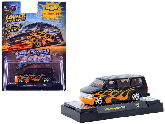 1995 Chevrolet Astro Van Black with Orange Flames Limited Edition to 12804 pieces Worldwide 1/64 Diecast Model Car by M2 Machines M2