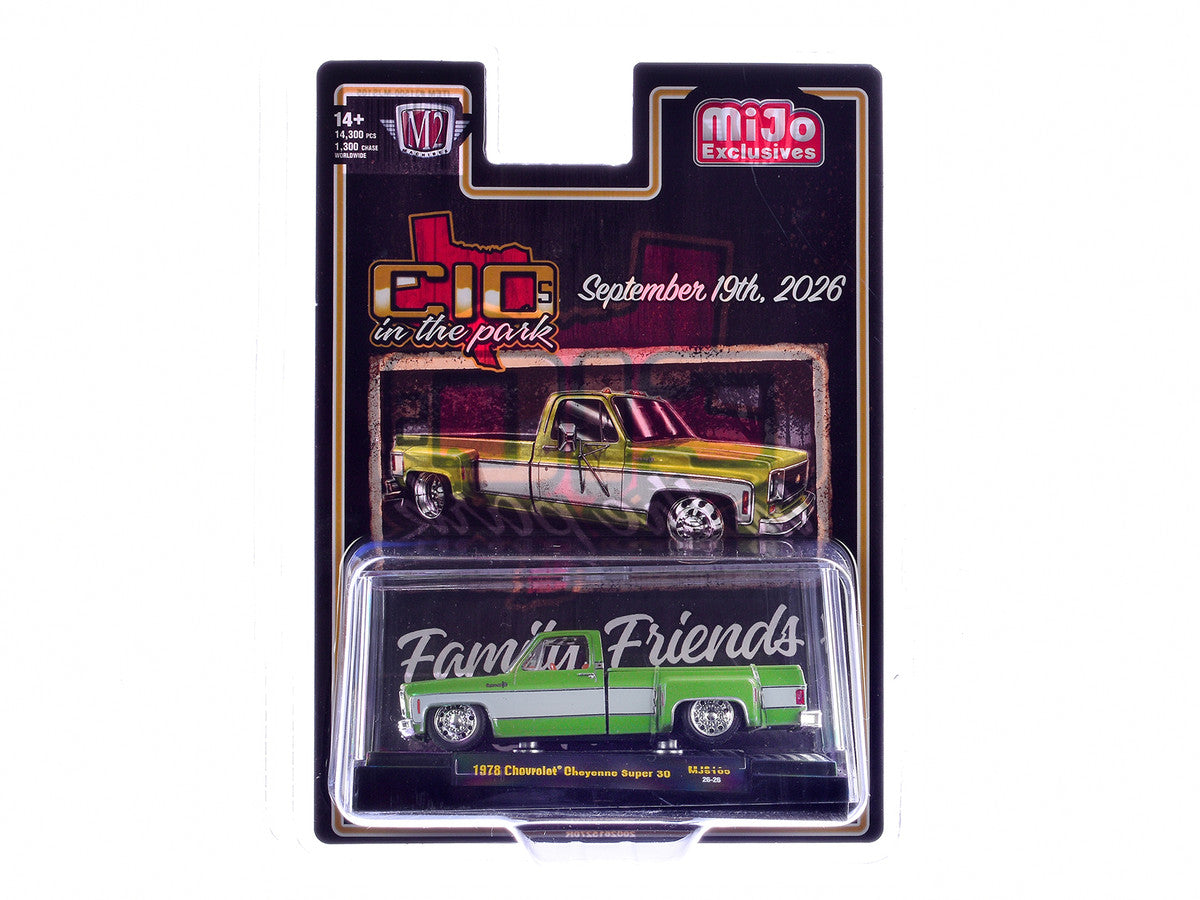 1978 Chevrolet Cheyenne Super 30 Pickup Truck Green Metallic with White Side Stripes "C10s in the Park" (2026) Limited Edition to 14300 pieces Worldwide 1/64 Diecast Model Car by M2 Machines M2