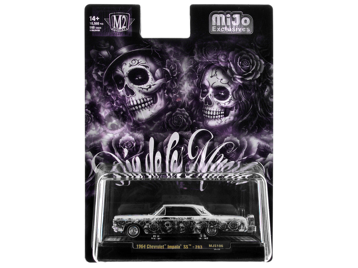 1964 Chevrolet Impala SS "Dia De Los Muertos" White with Graphics Limited Edition to 10560 pieces Worldwide 1/64 Diecast Model Car by M2 Machines M2