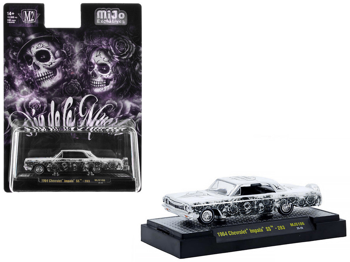 1964 Chevrolet Impala SS "Dia De Los Muertos" White with Graphics Limited Edition to 10560 pieces Worldwide 1/64 Diecast Model Car by M2 Machines M2