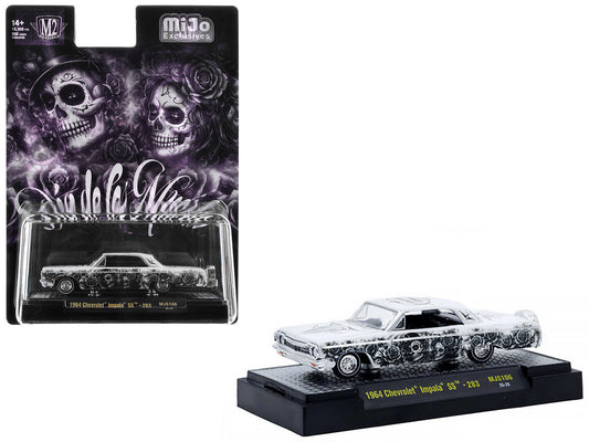 1964 Chevrolet Impala SS "Dia De Los Muertos" White with Graphics Limited Edition to 10560 pieces Worldwide 1/64 Diecast Model Car by M2 Machines M2