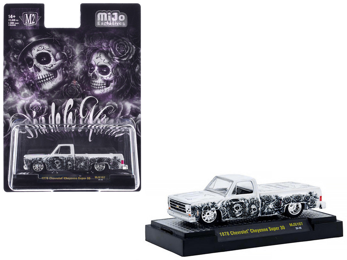 1978 Chevrolet Cheyenne Super 30 Pickup Truck "Dia De Los Muertos" White with Graphics Limited Edition to 10560 pieces Worldwide 1/64 Diecast Model Car by M2 Machines M2