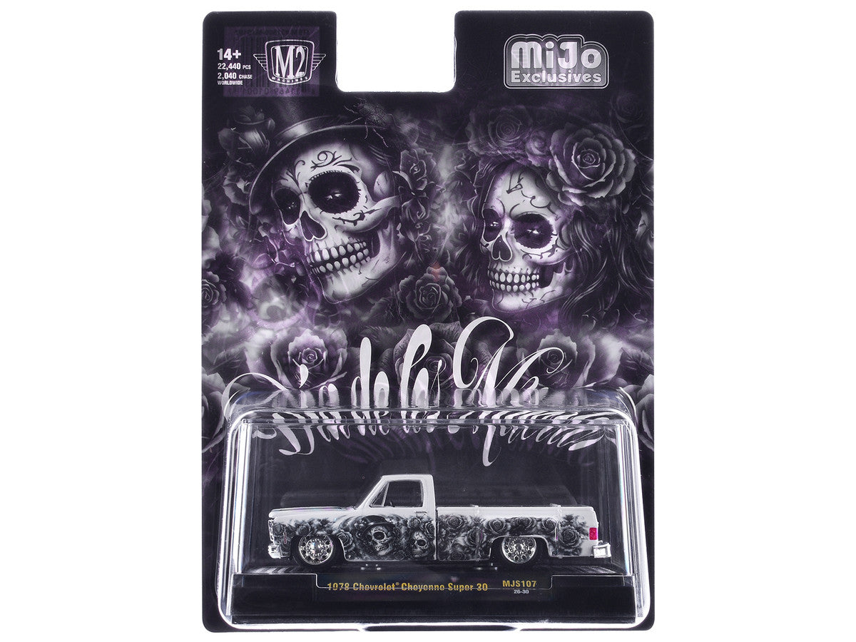 1978 Chevrolet Cheyenne Super 30 Pickup Truck "Dia De Los Muertos" White with Graphics Limited Edition to 10560 pieces Worldwide 1/64 Diecast Model Car by M2 Machines M2