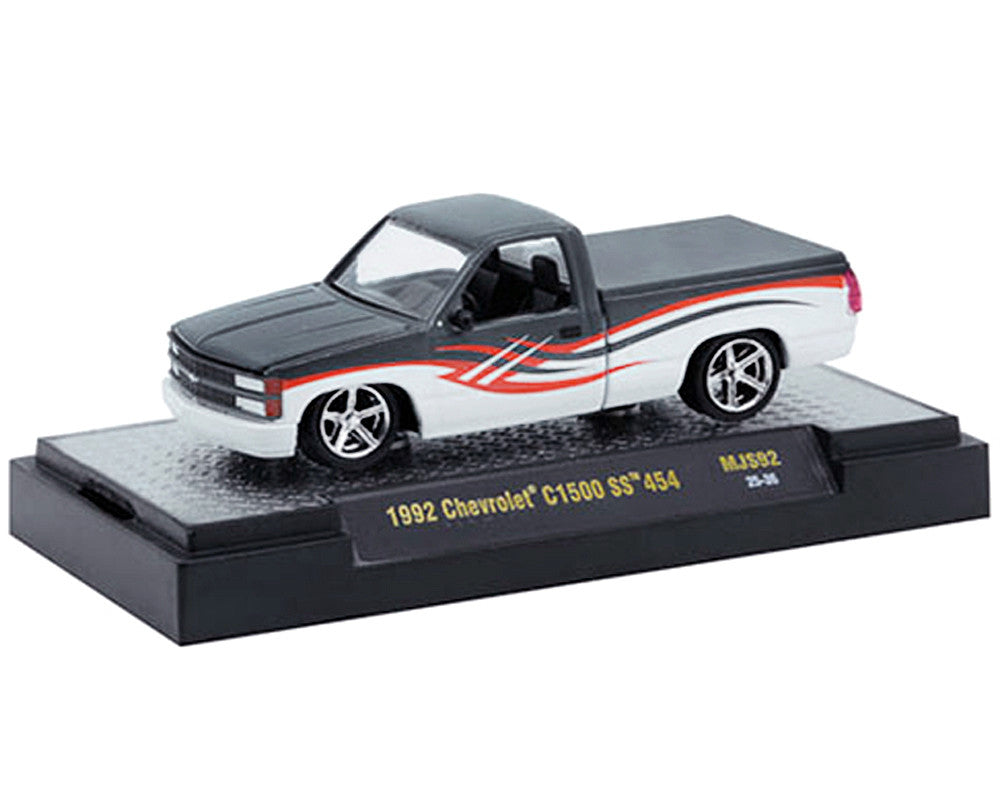 1992 Chevrolet C1500 SS 454 Pickup Truck Gray and White with Graphics Limited Edition to 9680 pieces Worldwide 1/64 Diecast Model Car by M2 Machines M2