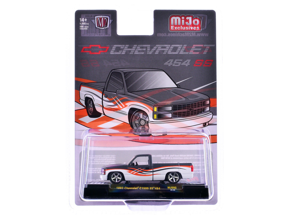 1992 Chevrolet C1500 SS 454 Pickup Truck Gray and White with Graphics Limited Edition to 9680 pieces Worldwide 1/64 Diecast Model Car by M2 Machines M2