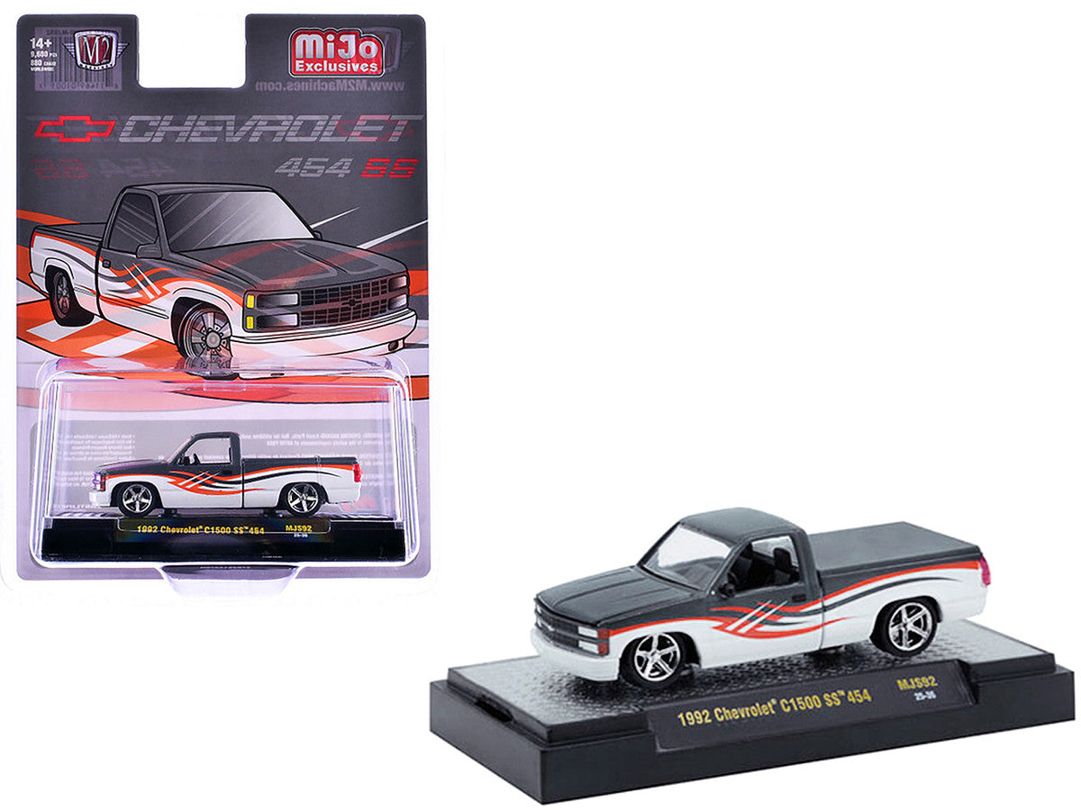 1992 Chevrolet C1500 SS 454 Pickup Truck Gray and White with Graphics Limited Edition to 9680 pieces Worldwide 1/64 Diecast Model Car by M2 Machines M2