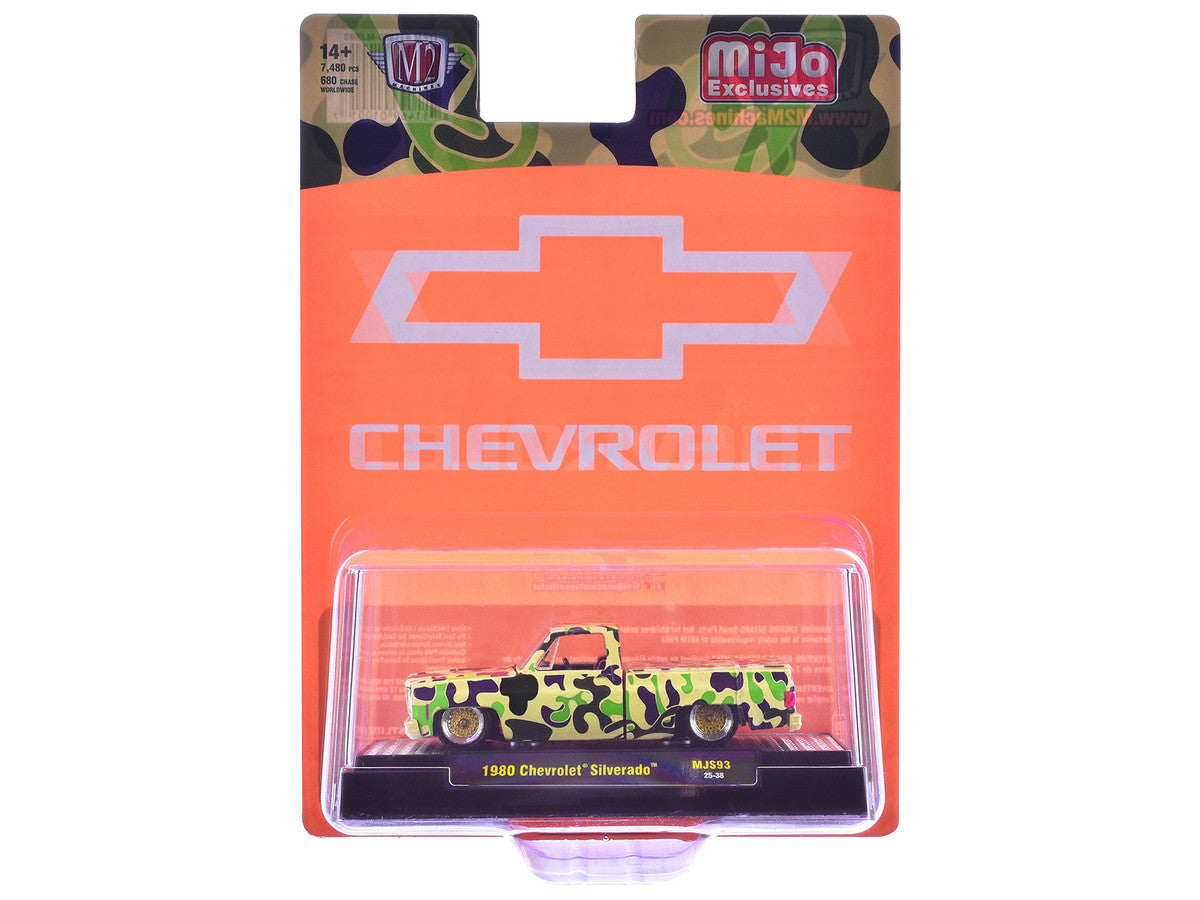 1980 Chevrolet Silverado Pickup Truck Camouflage Limited Edition to 7480 pieces Worldwide 1/64 Diecast Model Car by M2 Machines-1