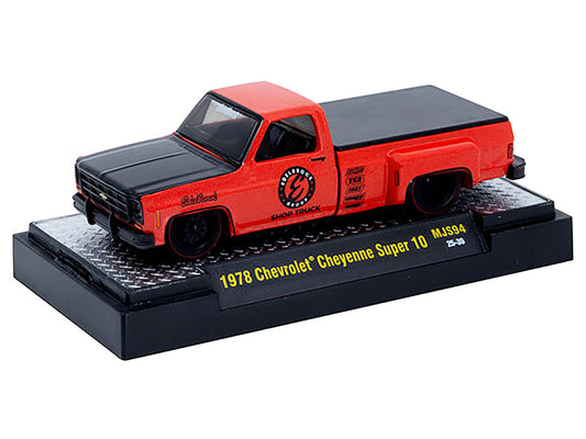 1978 Chevrolet Cheyenne Super 10 Pickup Truck "Edelbrock" Red with Black Hood Limited Edition to 9900 pieces Worldwide 1/64 Diecast Model Car by M2 Machines M2