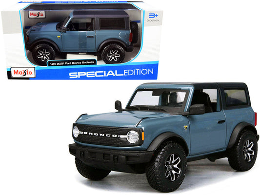 2021 Ford Bronco Badlands Blue with Black Top "Special Edition" 1/24 Diecast Model Car by Maisto Maisto