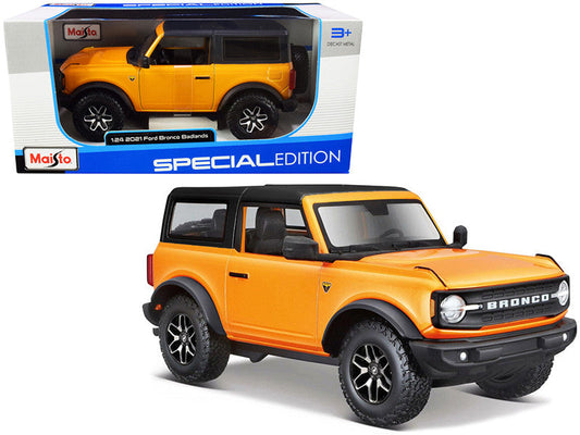 2021 Ford Bronco Badlands Orange Metallic with Black Top "Special Edition" 1/24 Diecast Model Car by Maisto Maisto
