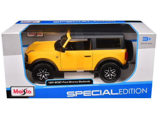 2021 Ford Bronco Badlands Yellow with Black Top "Special Edition" 1/24 Diecast Model Car by Maisto Maisto