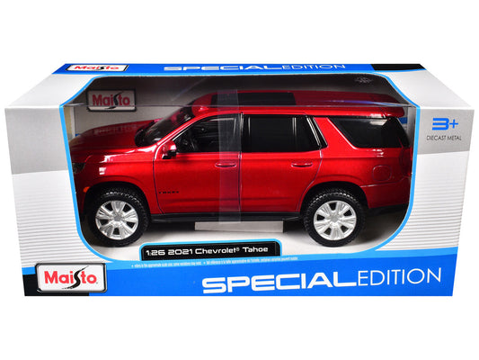 2021 Chevrolet Tahoe Red Metallic with Sunroof 1/24 Diecast Model Car by Maisto Maisto